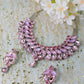 Korean Pink Gradient Glass Stone Jewelry Necklace Set | Luxury Rhodium Plated Bridal & Party Jewelry with Earrings