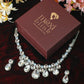 Crystal Clear & Blue Korean Glass Stone Jewelry Necklace Set | Rhodium Plated Elegant Bridal Jewelry with Earrings