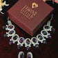 Korean Purple Oval Glass Stone Glass & AD Stone Necklace Set | Rhodium Plated Bridal & Party Jewelry with Earrings