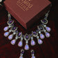 Korean Purple & White Glass Stone Jewelry Necklace Set | Rhodium Plated Luxury Jewelry with Earrings