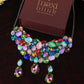 Korean Multicolor Glass Stone Jewelry Necklace Set | Rhodium Plated Statement Fashion Jewelry with Earrings