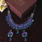 Korean Blue & Purple Glass Stone Jewelry Necklace Set | Rhodium Plated Bridal & Party Jewelry with Earrings
