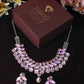Korean Pink Gradient Glass Stone Jewelry Necklace Set | Luxury Rhodium Plated Bridal & Party Jewelry with Earrings