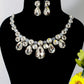 Crystal Clear & Blue Korean Glass Stone Jewelry Necklace Set | Rhodium Plated Elegant Bridal Jewelry with Earrings