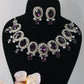 Korean Purple Oval Glass Stone Glass & AD Stone Necklace Set | Rhodium Plated Bridal & Party Jewelry with Earrings