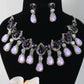 Korean Purple & White Glass Stone Jewelry Necklace Set | Rhodium Plated Luxury Jewelry with Earrings
