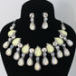 Korean Lemon Yellow Glass Stone Jewelry Necklace Set | Rhodium Plated Fashion Jewelry with Earrings