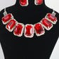 Korean Red Rectangular Glass Stone Glass & AD Stone Necklace Set | Rhodium Plated Bridal & Party Jewelry with Earrings