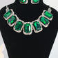 Korean Green Rectangular Glass Stone Glass & AD Stone Necklace Set | Rhodium Plated Statement Jewelry with Earrings