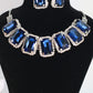 Korean Blue Rectangular Glass Stone Glass & AD Stone Necklace Set | Rhodium Plated Statement Bridal Jewelry with Earrings