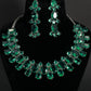 Emerald Green Korean Glass Stone Jewelry Necklace Set | Rhodium Plated Wedding & Party Jewelry with Earrings