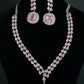 Korean Pink Glass Stone Jewelry Necklace Set | Rhodium Plated Party Wear Jewelry with Earrings