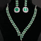 Korean Glass Stone Jewelry Necklace Set Green | Rhodium Plated Jewelry with Earrings