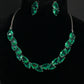 Korean Green Glass Stone Jewelry Necklace Set | Rhodium Plated Elegant Jewelry with Earrings