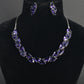 Korean Purple Glass Stone Jewelry Necklace Set | Rhodium Plated Elegant Minimal Jewelry with Earrings