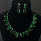 Korean Green Glass Stone Jewelry Necklace Set | Rhodium Plated Party & Bridal Jewelry with Earrings