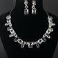 Korean Silver Glass Stone Jewelry Necklace Set | Rhodium Plated Crystal Jewelry with Earrings