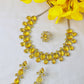 Korean Yellow Glass Stone Jewelry Jewelry Set | Rhodium Plated Necklace & Earrings