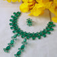 Emerald Green Korean Glass Stone Jewelry Necklace Set | Rhodium Plated Wedding & Party Jewelry with Earrings