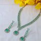 Korean Glass Stone Jewelry Necklace Set Green | Rhodium Plated Jewelry with Earrings