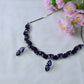 Korean Purple Glass Stone Jewelry Necklace Set | Rhodium Plated Elegant Minimal Jewelry with Earrings