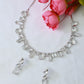 Korean Silver Glass Stone Jewelry Necklace Set | Rhodium Plated Crystal Jewelry with Earrings