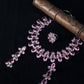 Korean Pink Oval Glass Stone Glass & AD Stone Necklace Set | Rhodium Plated Luxury Bridal Jewelry with Earrings