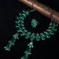 Emerald Green Korean Glass Stone Jewelry Necklace Set | Rhodium Plated Wedding & Party Jewelry with Earrings