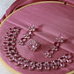 Korean Pink Oval Glass Stone Glass & AD Stone Necklace Set | Rhodium Plated Luxury Bridal Jewelry with Earrings