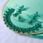 Emerald Green Korean Glass Stone Jewelry Necklace Set | Rhodium Plated Wedding & Party Jewelry with Earrings