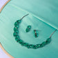 Korean Green Glass Stone Jewelry Necklace Set | Rhodium Plated Elegant Jewelry with Earrings