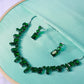 Korean Green Glass Stone Jewelry Necklace Set | Rhodium Plated Party & Bridal Jewelry with Earrings