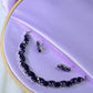 Korean Purple Glass Stone Jewelry Necklace Set | Rhodium Plated Elegant Minimal Jewelry with Earrings