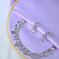 Korean Silver Glass Stone Jewelry Necklace Set | Rhodium Plated Crystal Jewelry with Earrings