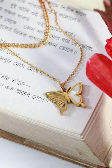 Layered Butterfly Pendant Necklace – Dual Chain Gold Plated Design