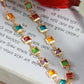 Multi-Color Square Stone Necklace – Gold Plated Statement Jewelry