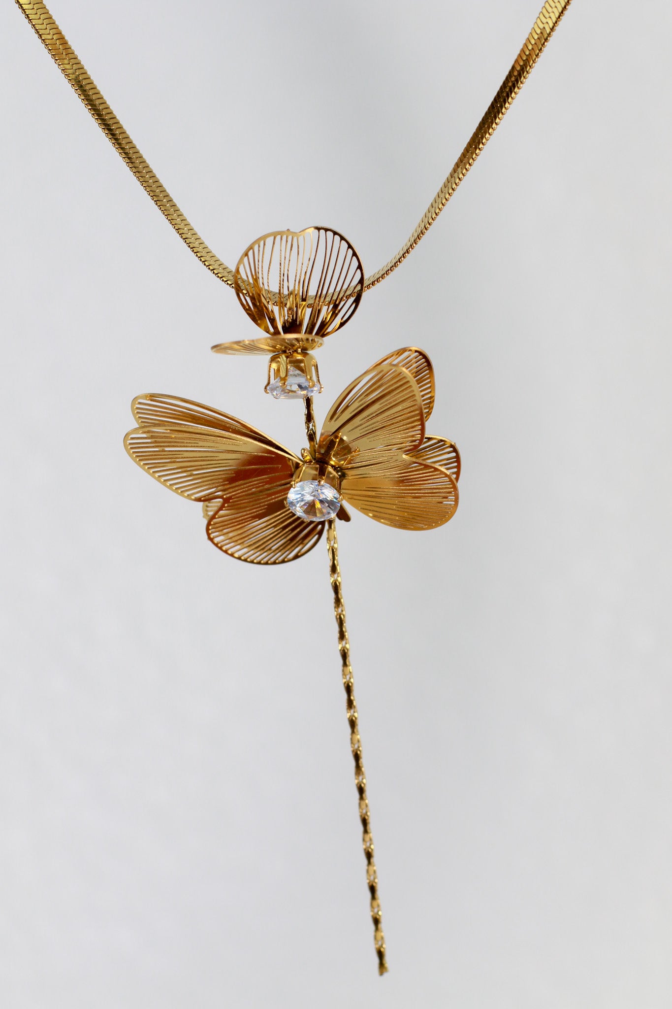 Butterfly Pendant Necklace – Gold Plated with CZ Stone, Anti-Tarnish