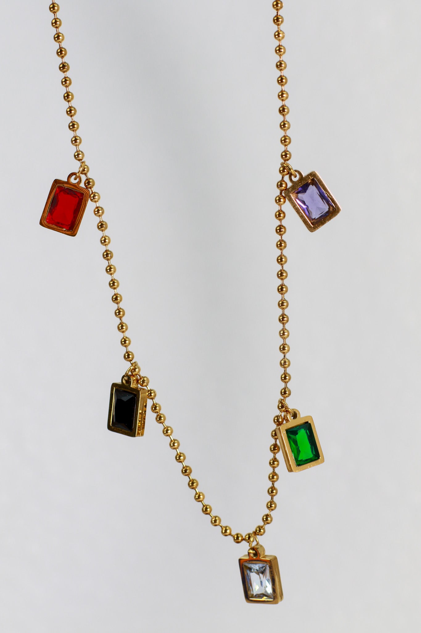 Minimal Multicolor Pendant Necklace – Gold Plated with Rectangle Charms