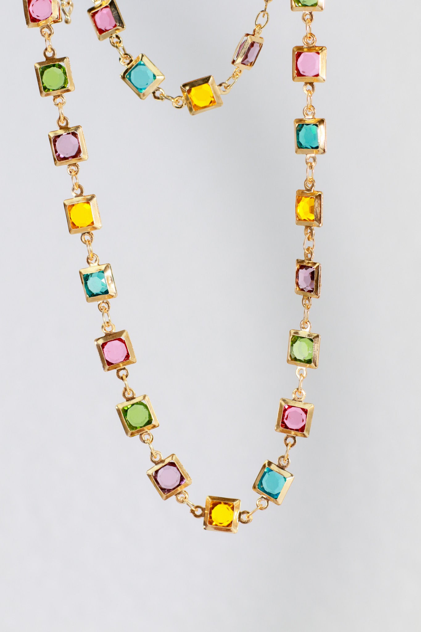 Multi-Color Square Stone Necklace – Gold Plated Statement Jewelry