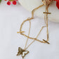 Layered Butterfly Pendant Necklace – Dual Chain Gold Plated Design