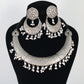 German Silver Oxidised Floral & Pearl Dangling Necklace Set