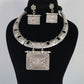 German Silver Oxidised Temple Necklace with Earrings (Rectangular Pendant)