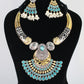 Dual Tone German Silver Temple Necklace with Blue Stones & Earrings – Oxidised Gold & Silver Festival Jewellery