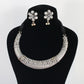 German Silver Floral Engraved Temple Necklace Set with Earrings