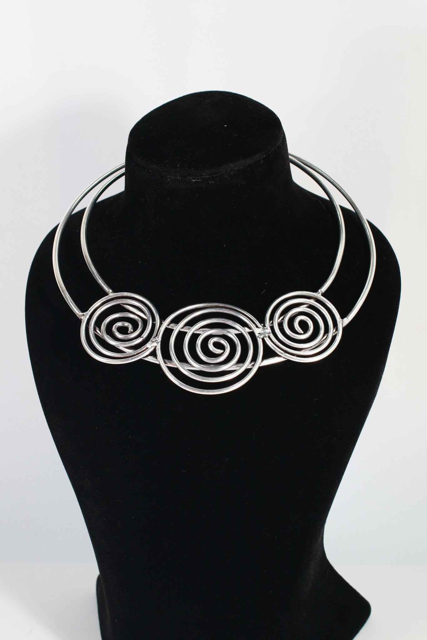 German Silver Oxidised Triple Spiral Statement Necklace (Only Necklace)
