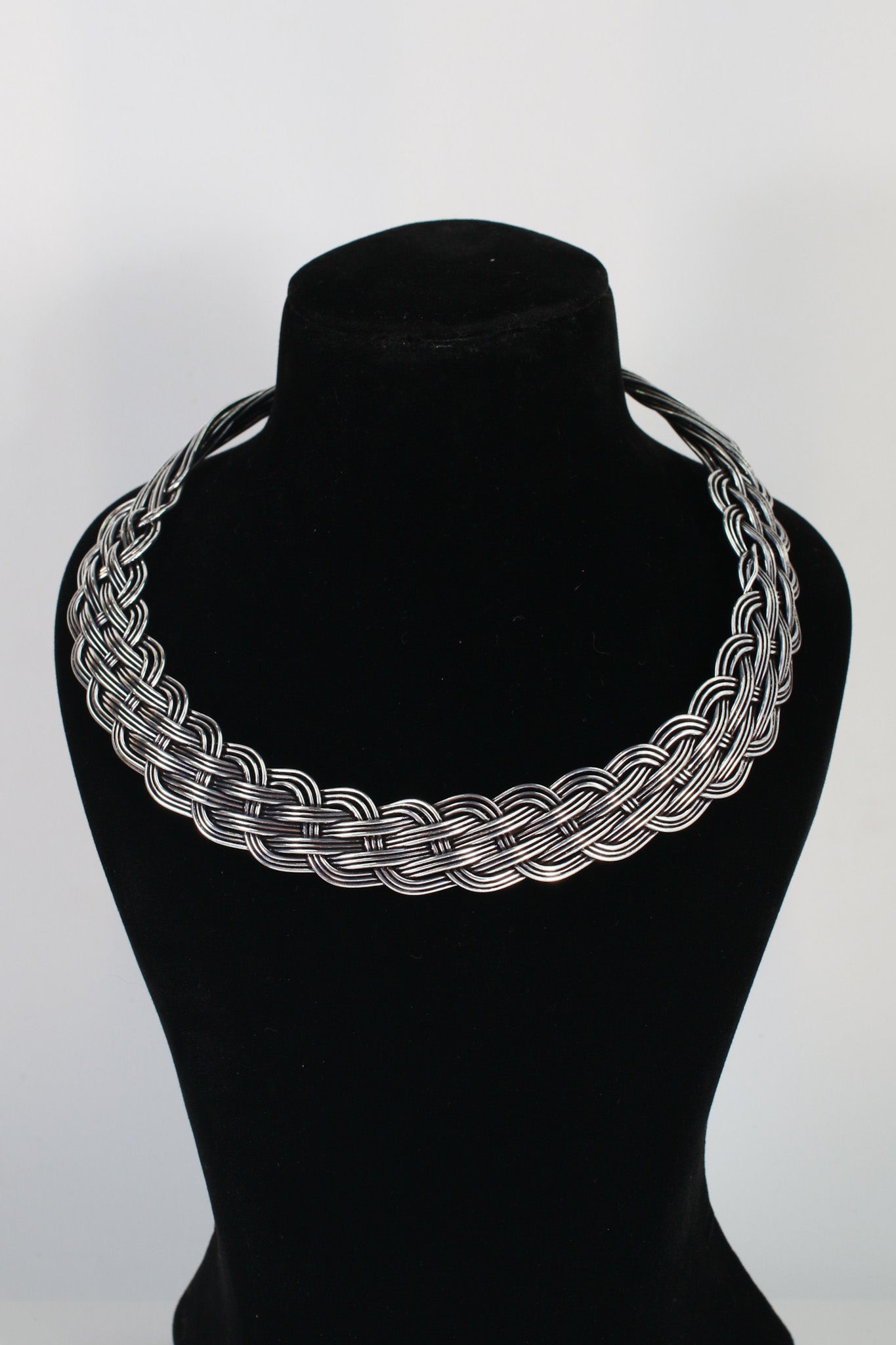 German Silver Braided Oxidised Necklace with Matching Bracelet