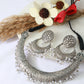 German Silver Oxidised Floral & Pearl Dangling Necklace Set