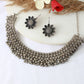 German Silver Oxidised Floral Layered Necklace with Hanging Beads & Earrings – Traditional Boho Jewellery Set