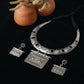German Silver Oxidised Temple Necklace with Earrings (Rectangular Pendant)