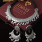 German Silver Oxidised Floral & Pearl Dangling Necklace Set